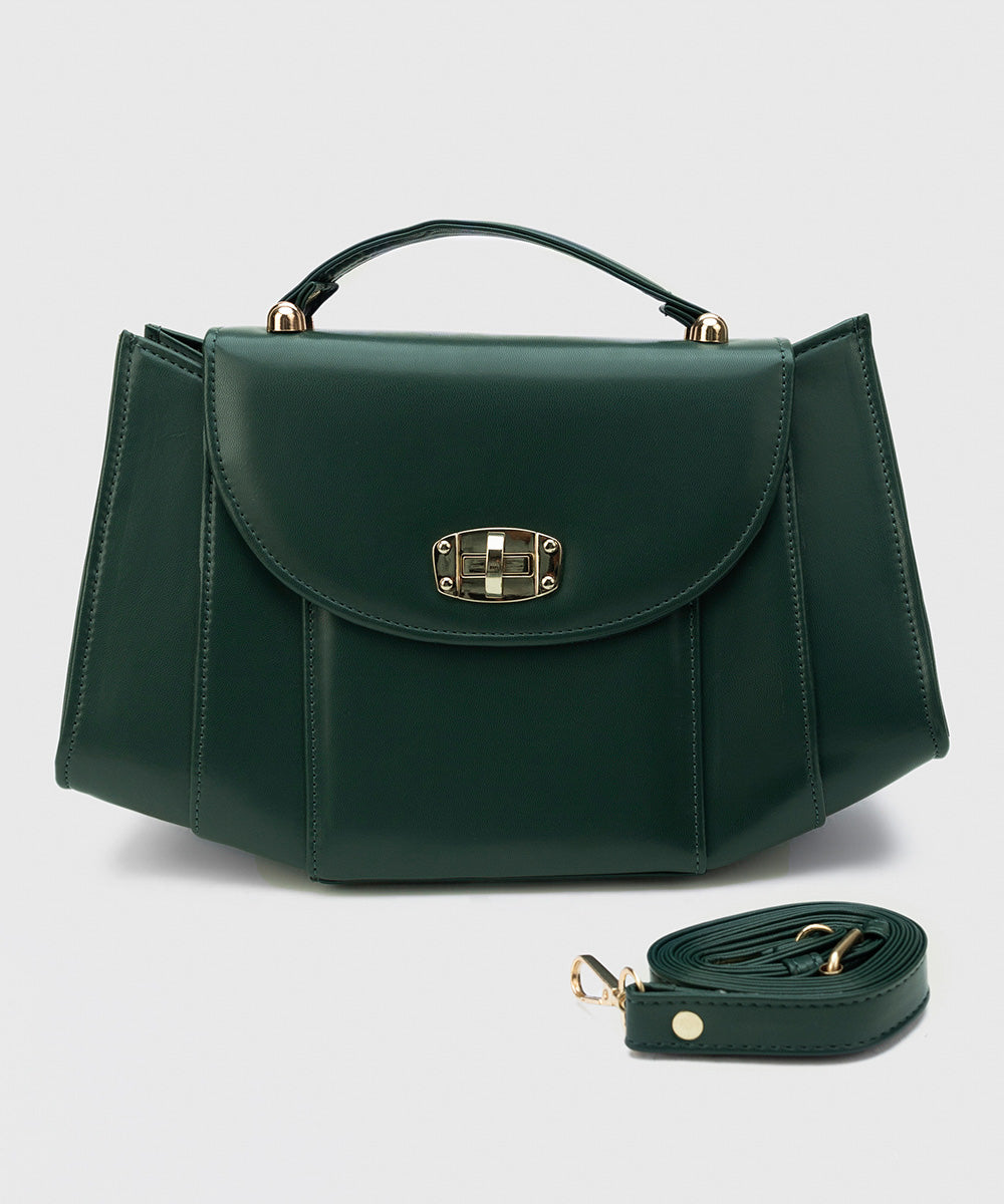 Women's Dark Green Faux Leather Hand Bag