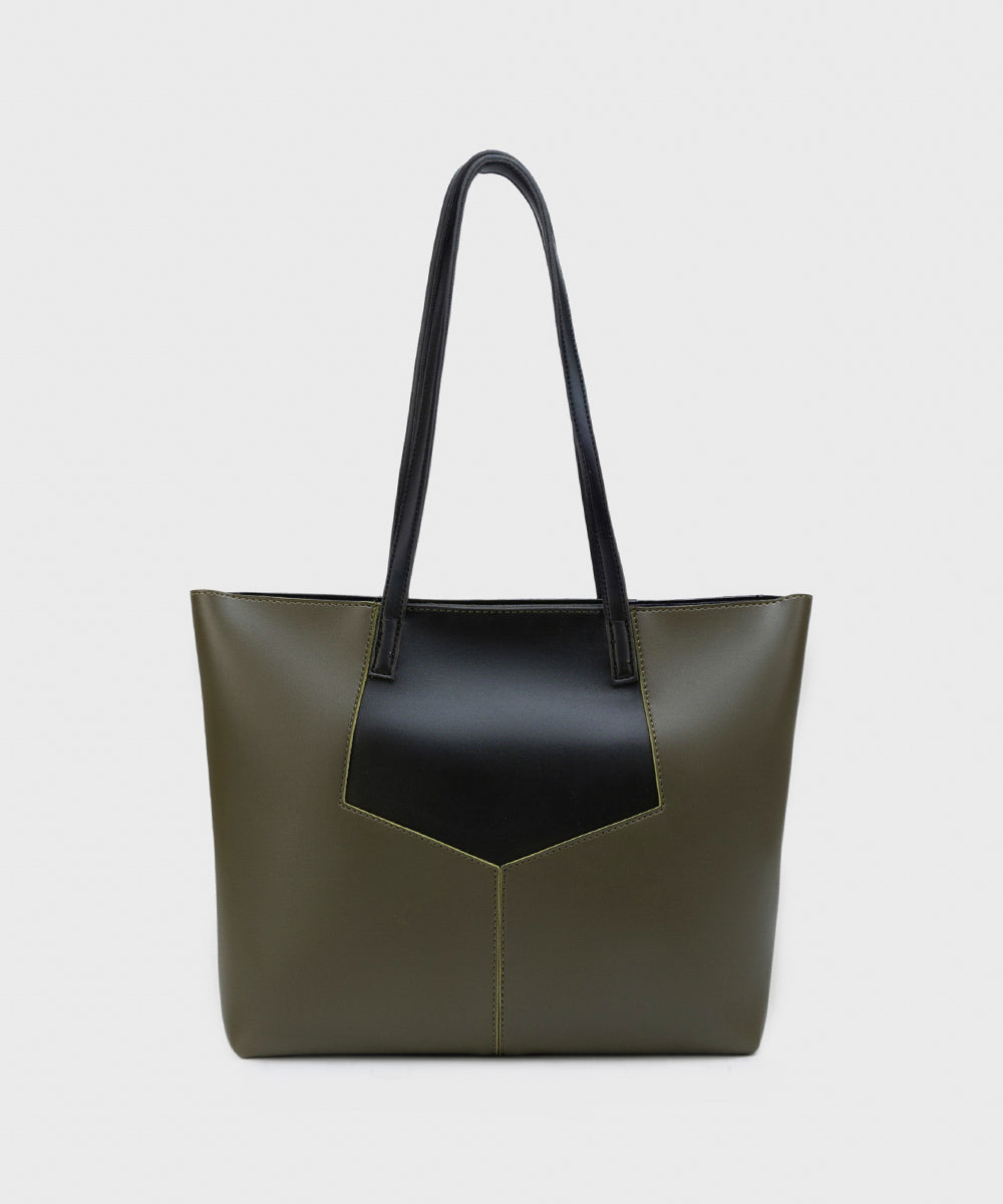 Women's Dark Green Faux Leather Tote Bag