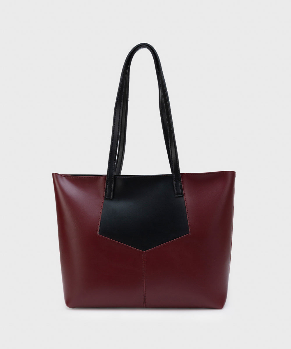 Women's Maroon Faux Leather Tote Bag