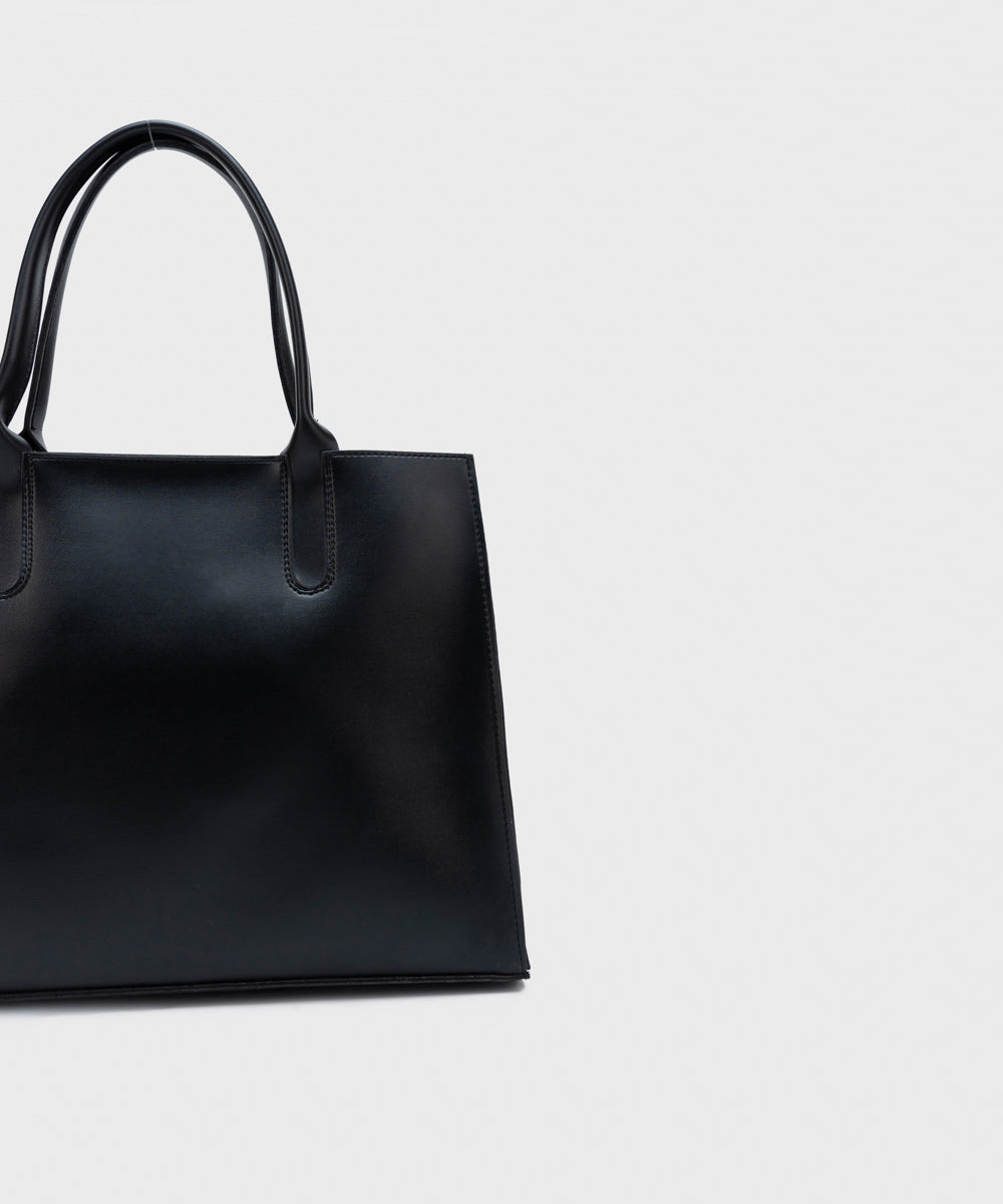 Women's Black Faux Leather Tote Bag