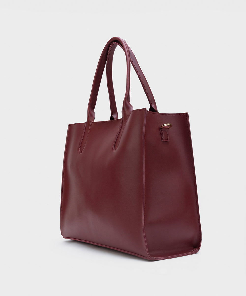 Women's Maroon Faux Leather Tote Bag