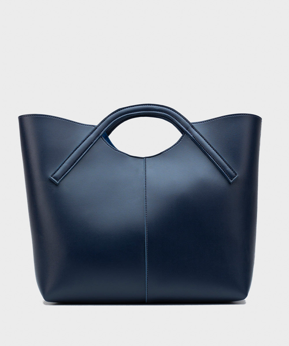 Women's Navy Blue Faux Leather Tote Bag