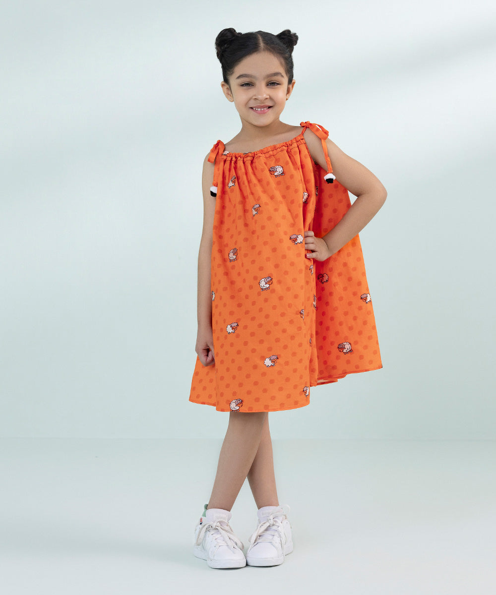 Girl's Orange Embroidered Cambric Top