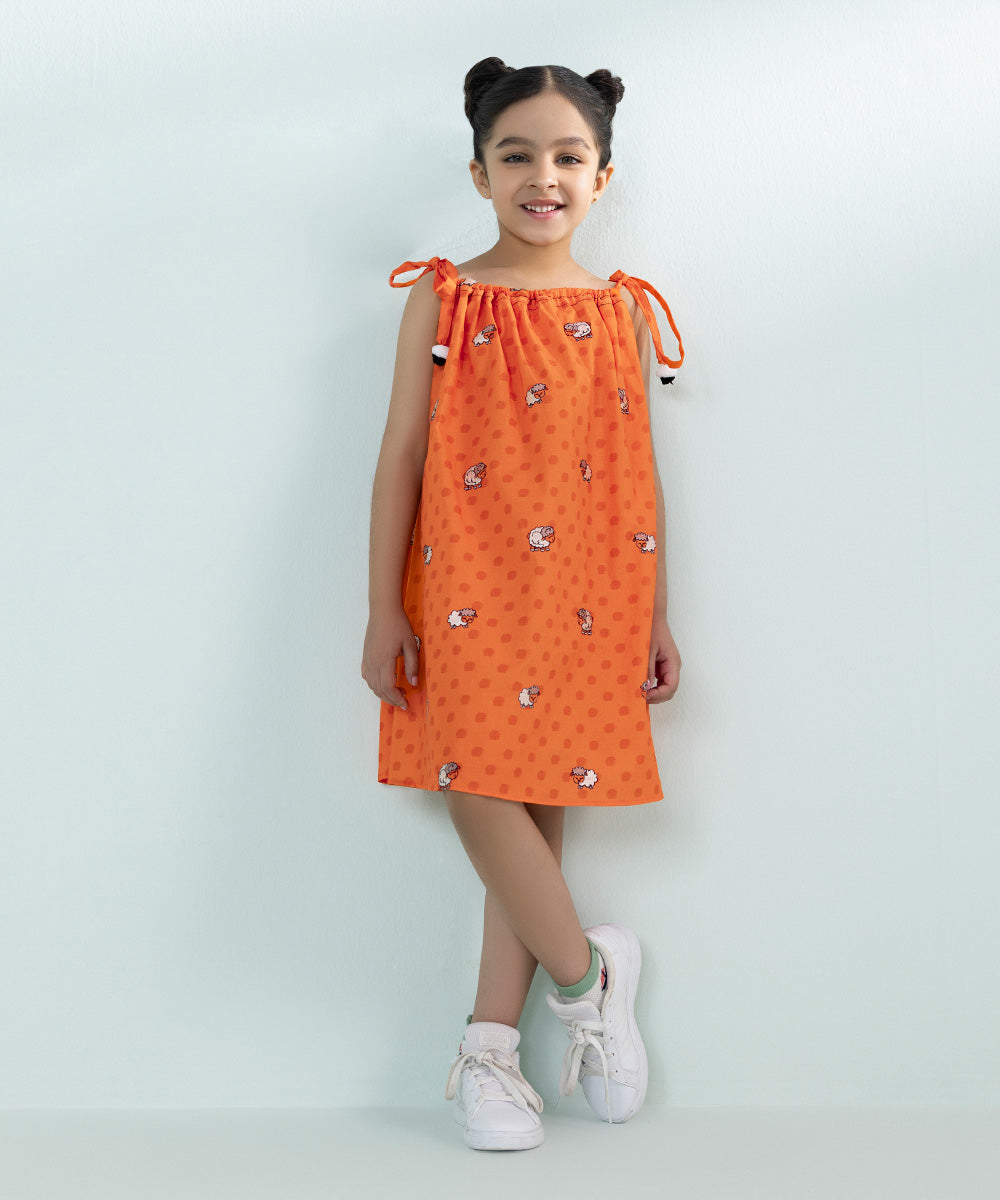 Girl's Orange Embroidered Cambric Top