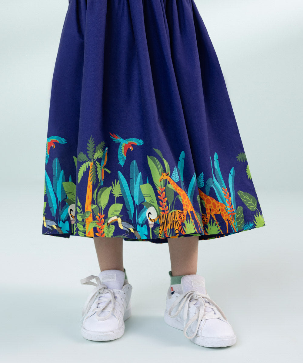 Girl's Dark Purple Printed Cambric Skirt