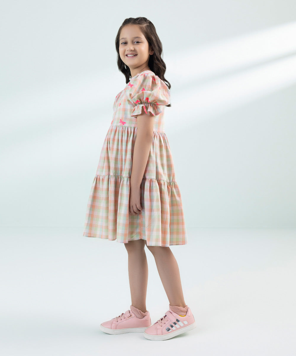 Girls Multi Embroidered Yarn Dyed Dress