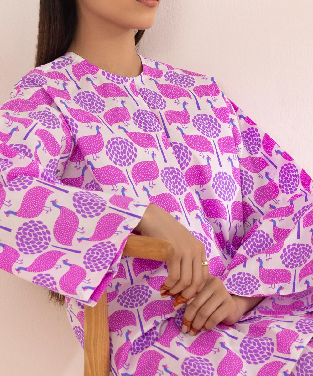 Women's Pret Cambric Purple Printed Boxy Shirt