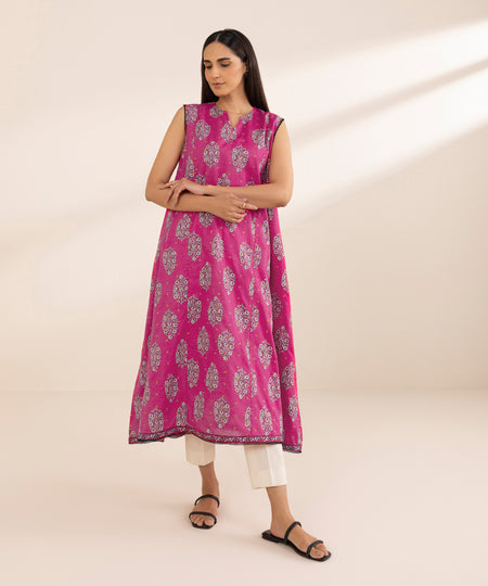 Women's Pret Lawn Printed Embroidered Pink A-Line Shirt