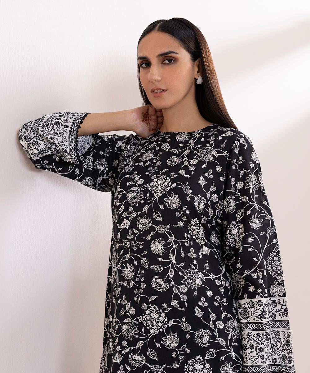 Women's Pret Arabic Lawn Black Printed Straight Shirt