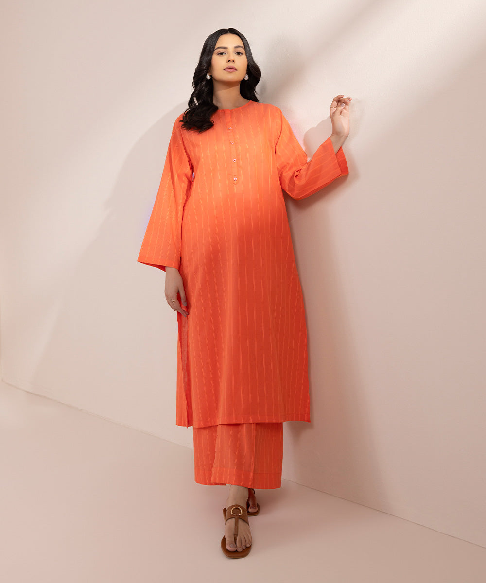 Women's Pret Yarn Dyed Solid Neon Orange A-Line Shirt