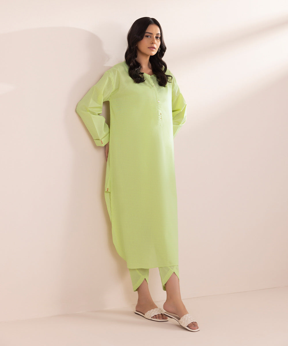 Women's Pret Yarn Dyed Solid Lime A-Line Shirt