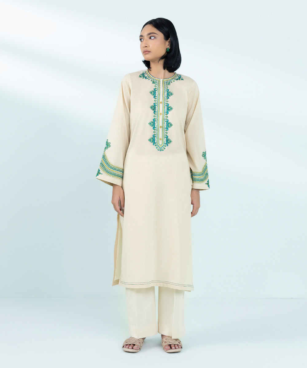 Women's Pret Lawn Embroidered Cream A-Line Shirt