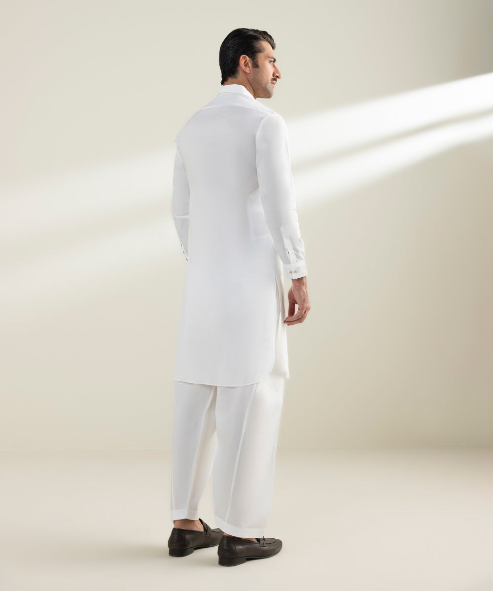Men's Stitched Fine Latha Fabric White Kurta Shalwar