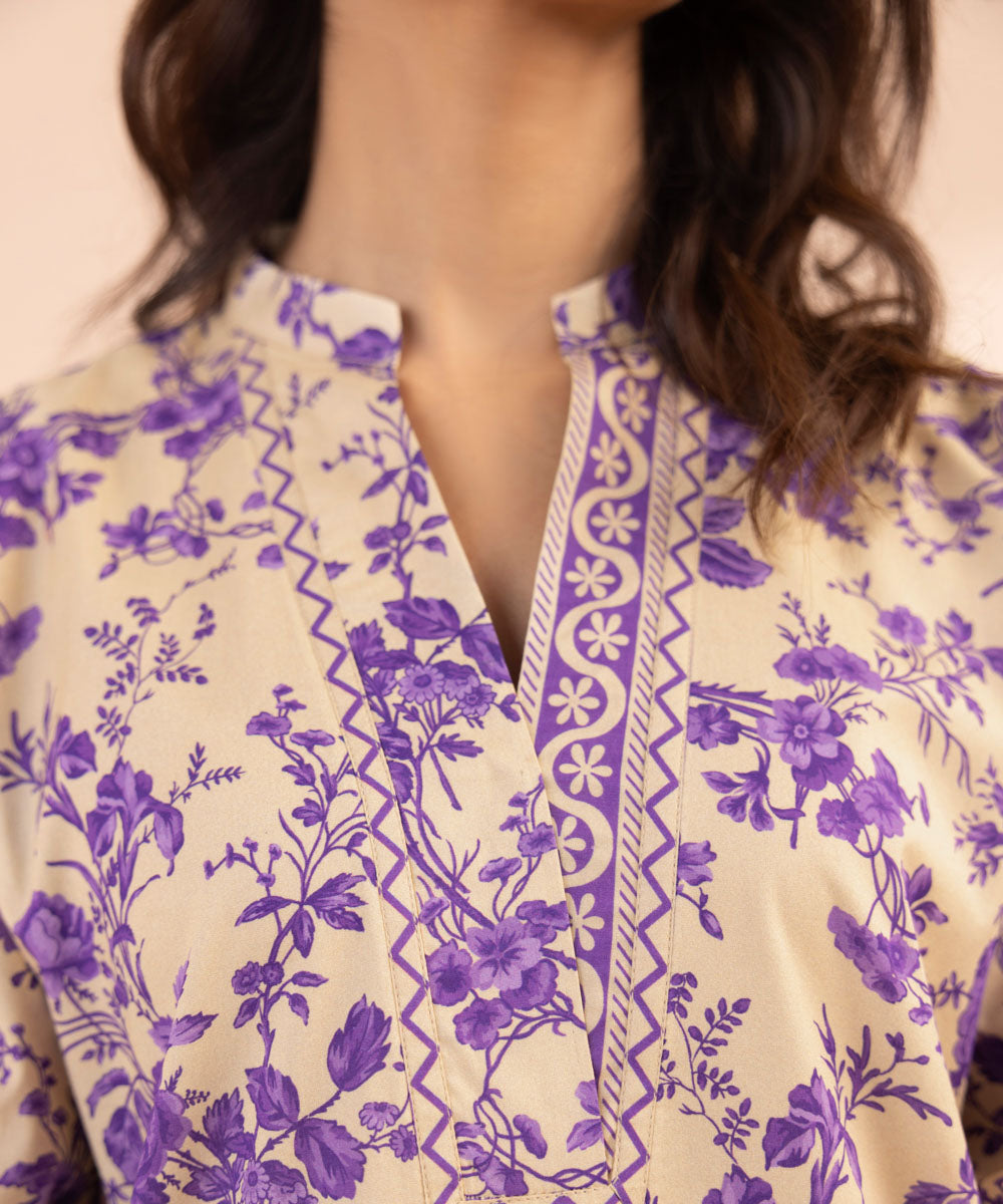 Women's Unstitched Lawn Printed Purple Shirt