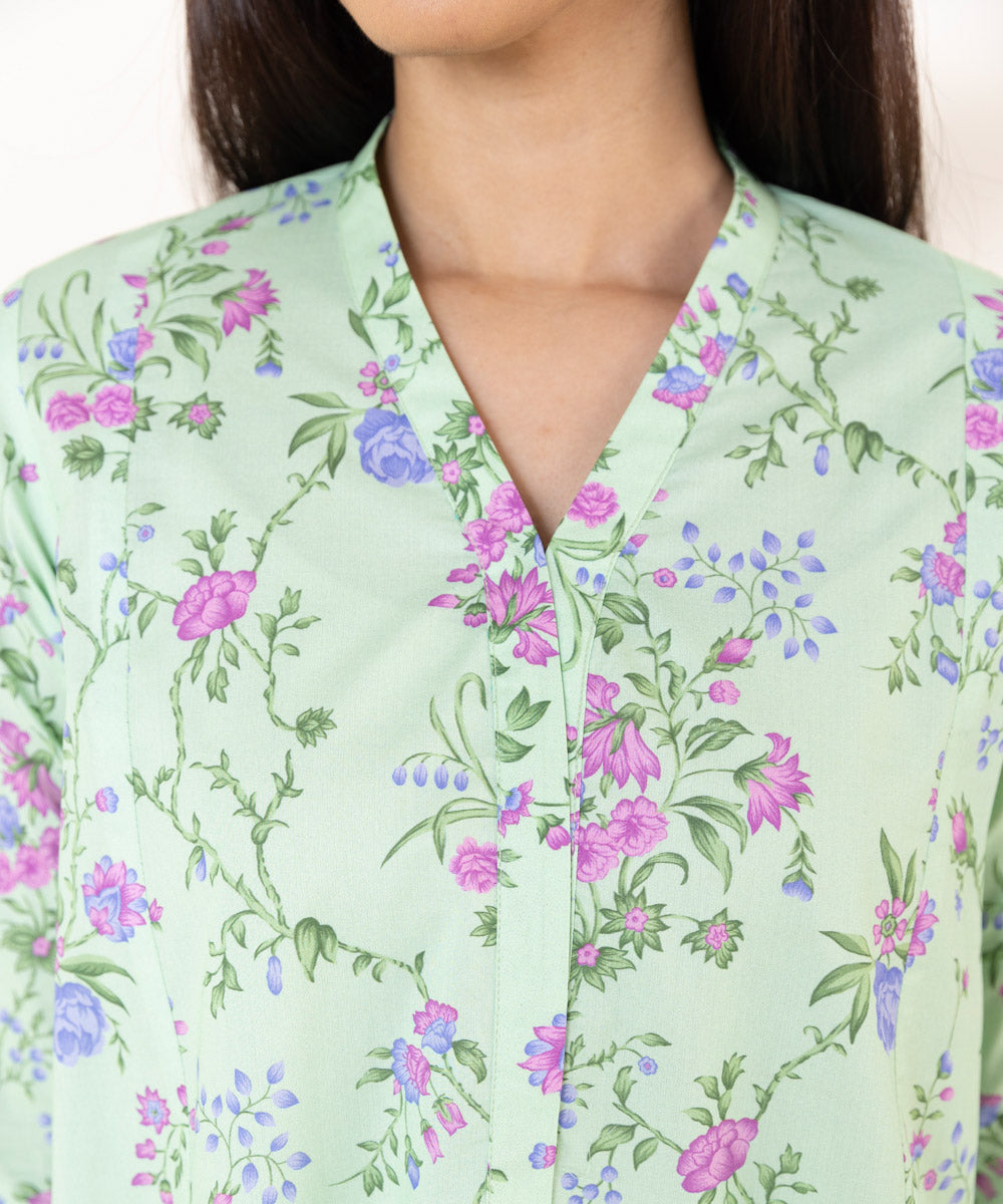 Women's Unstitched Lawn Printed Green Shirt