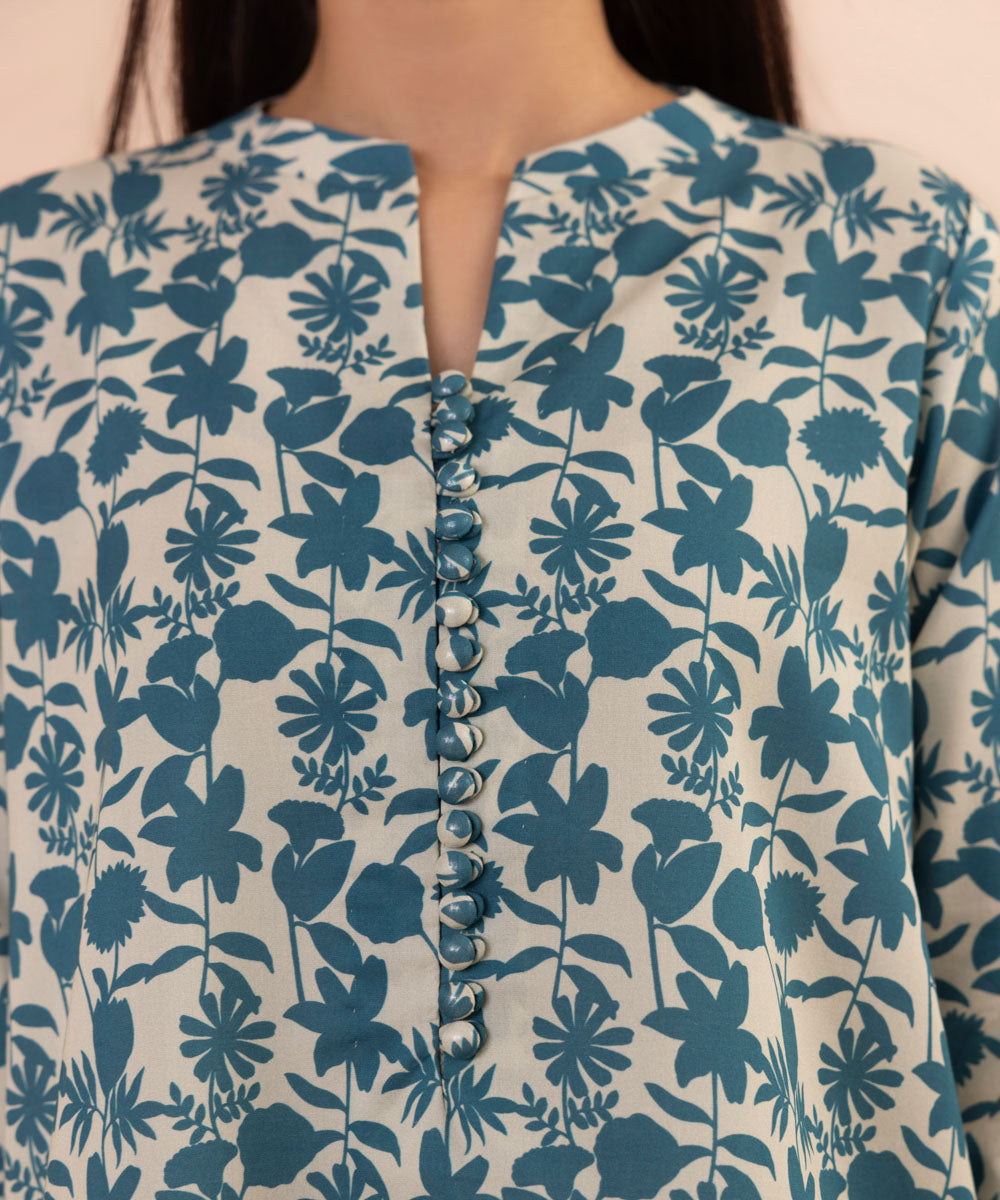 Women's Unstitched Lawn Printed Blue 2 Piece Suit