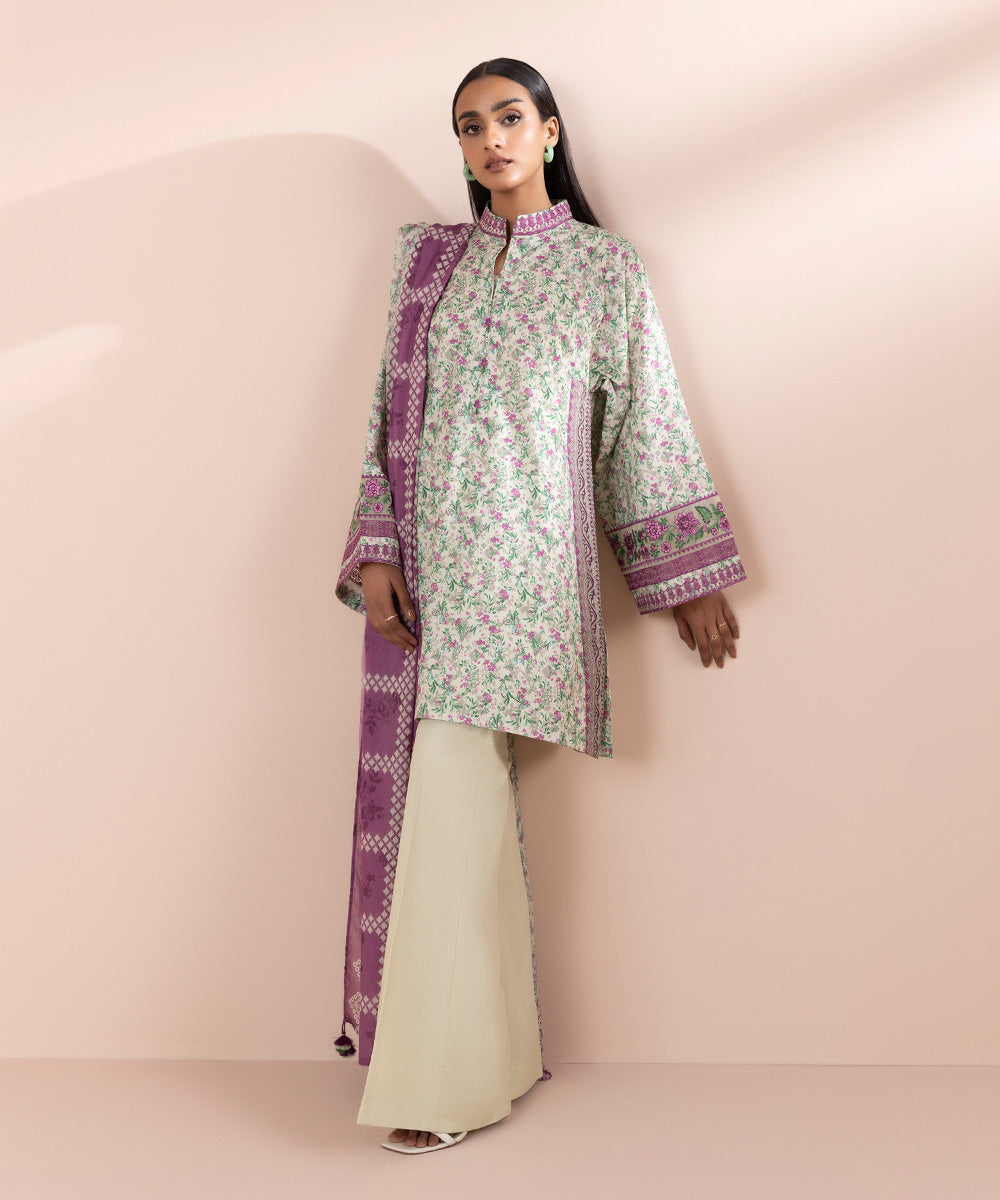 Women's Unstitched Lawn Embroidered Multi 2 Piece Suit