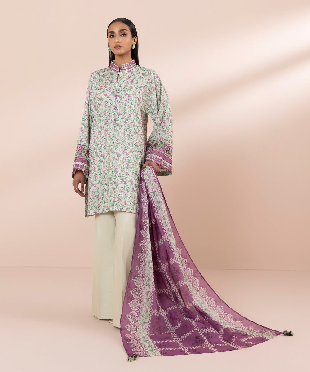 Women's Unstitched Lawn Embroidered Multi 2 Piece Suit
