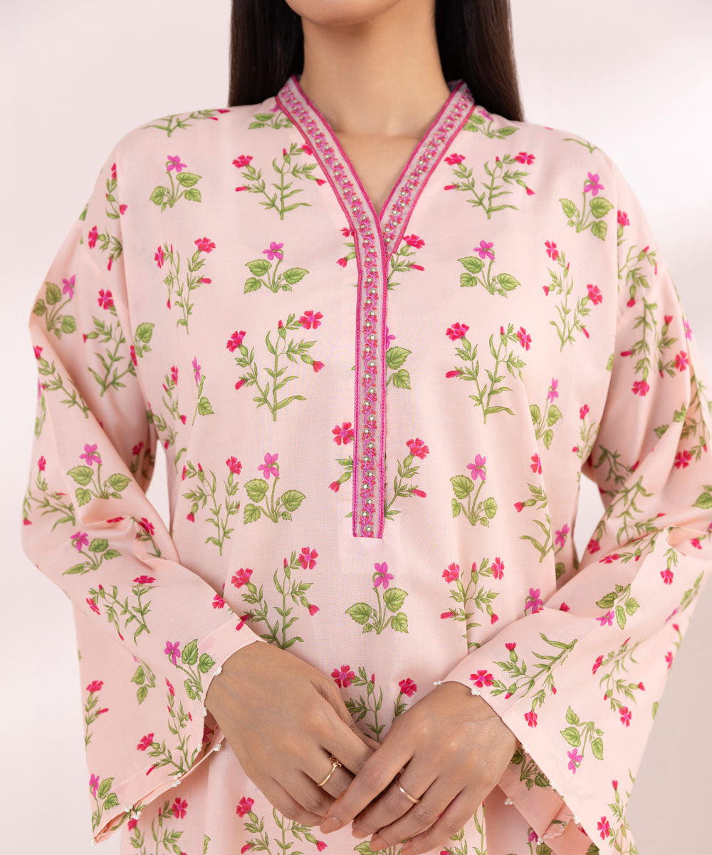 Women's Pret Lawn Pink Printed Embroidered A-Line Shirt