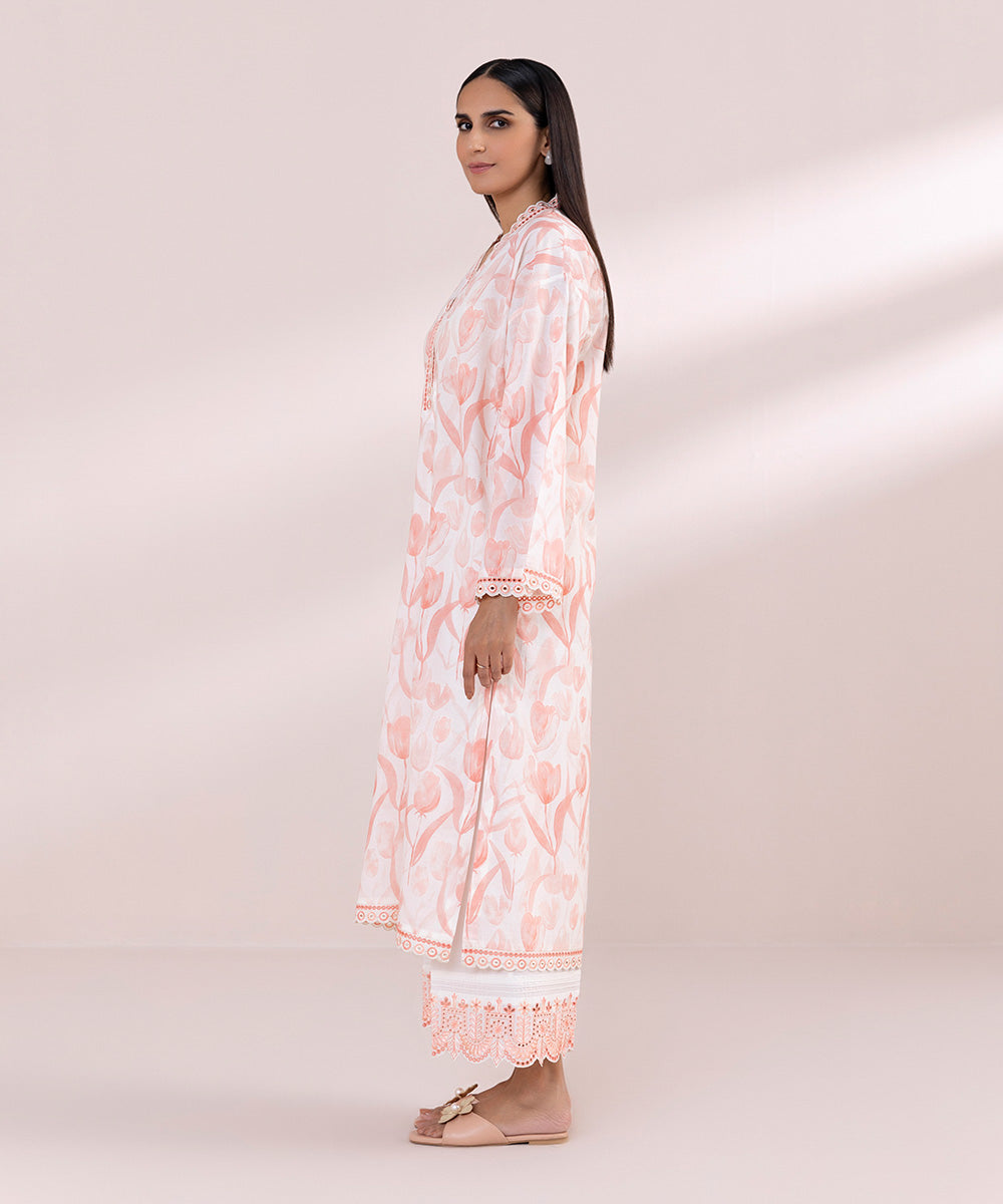 Women's Pret Lawn Pink Printed Embroidered Straight Shirt