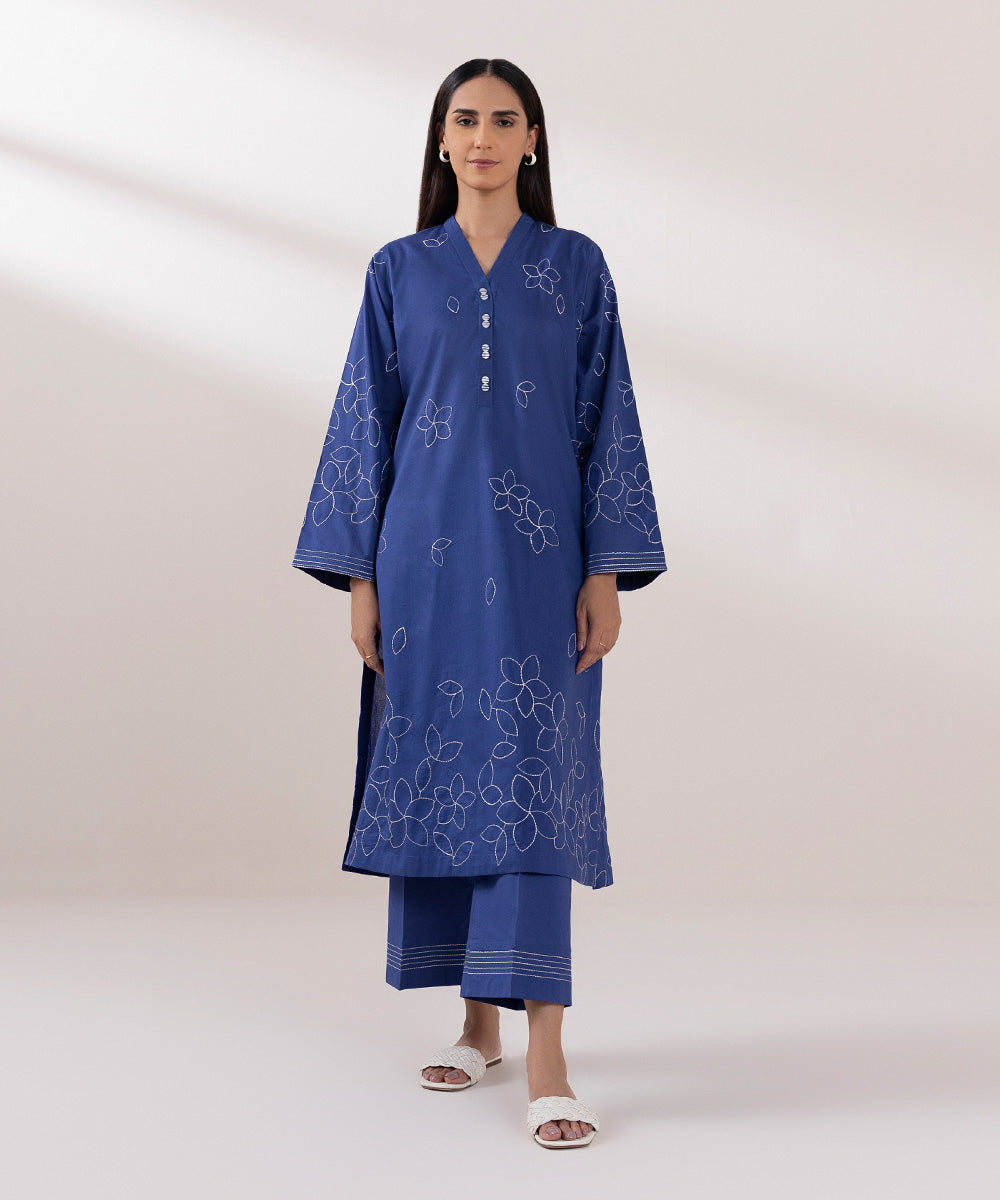 Women's Pret Lawn Embroidered Royal Blue A-Line Shirt