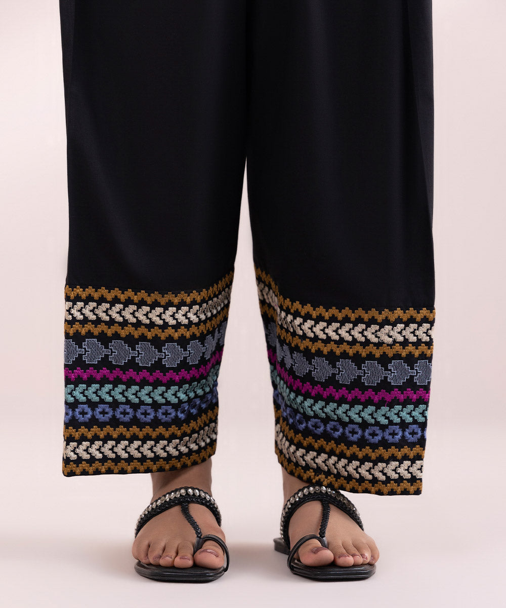 Women's Pret Cambric Black Embroidered Shalwar