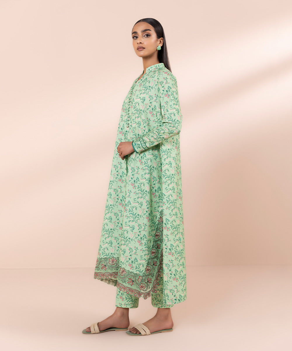 Women's Unstitched Lawn Embroidered Green 2 Piece Suit