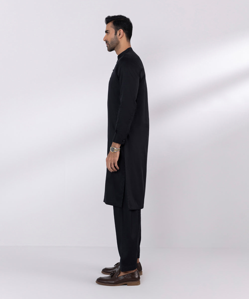 Men's Stitched Luxury Egyptian Cotton Black Straight Hem Kurta Shalwar