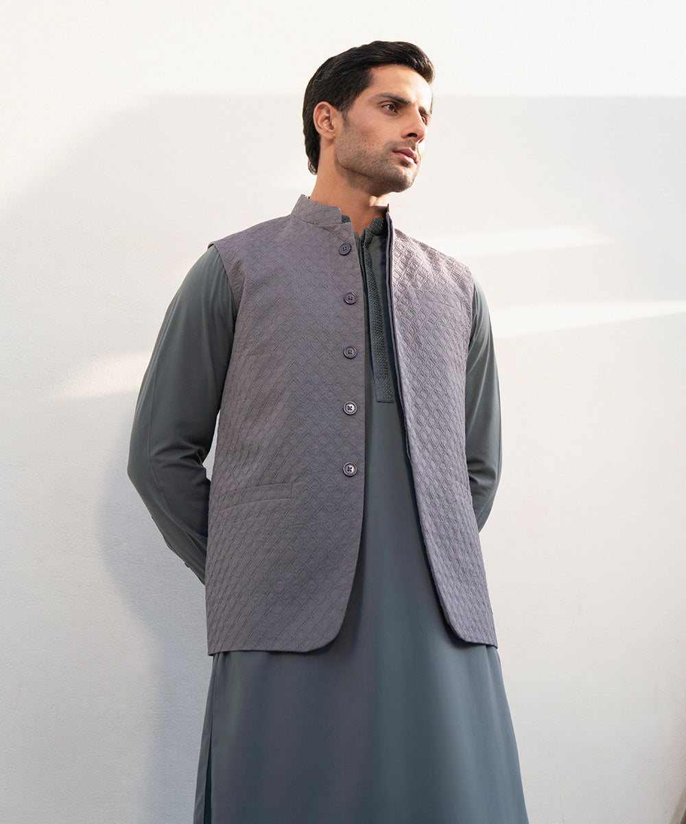 Men's Stitched Embroidered Grey Waistcoat