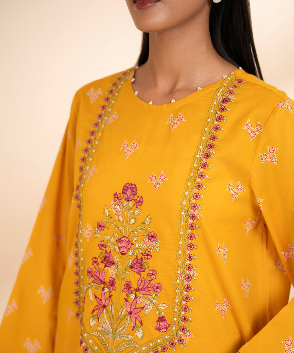 Women's Pret Lawn Yellow Printed Embroidered A-Line Shirt