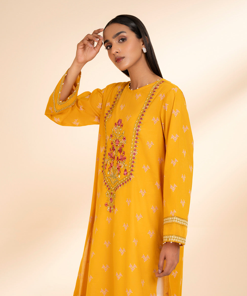 Women's Pret Lawn Yellow Printed Embroidered A-Line Shirt