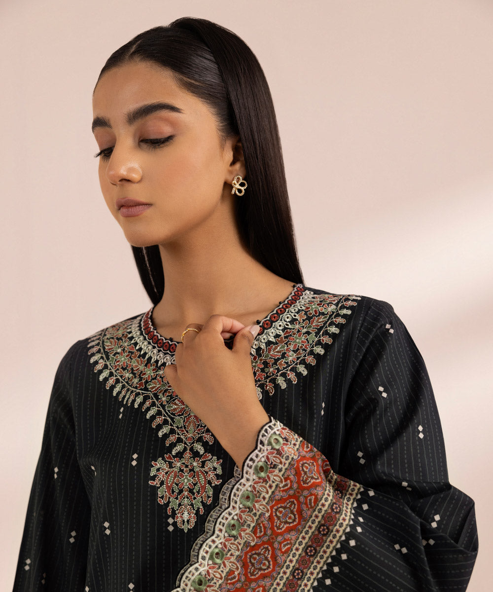 Women's Pret Lawn Black Printed Embroidered A-Line Shirt