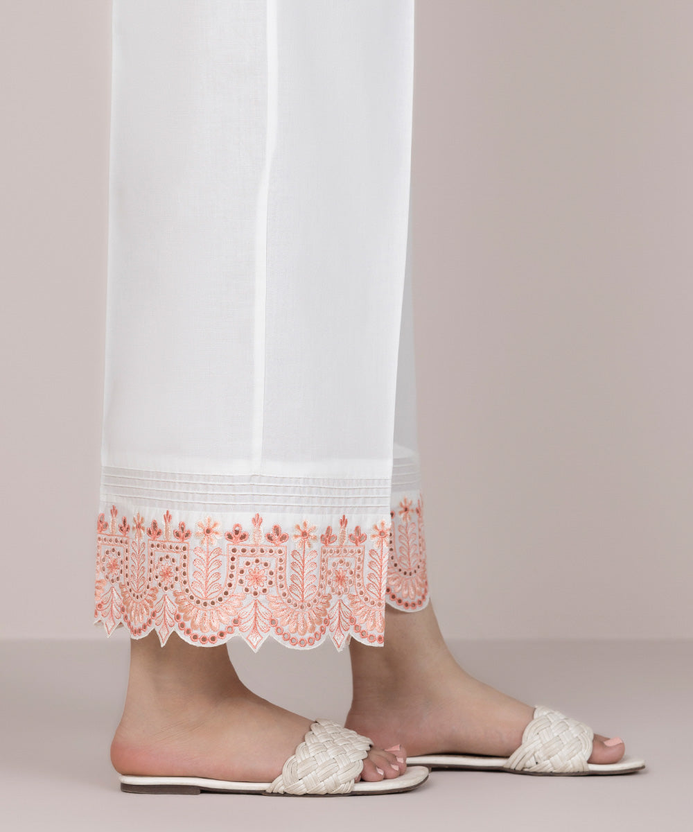 Women's Pret Cambric White Embroidered Culottes