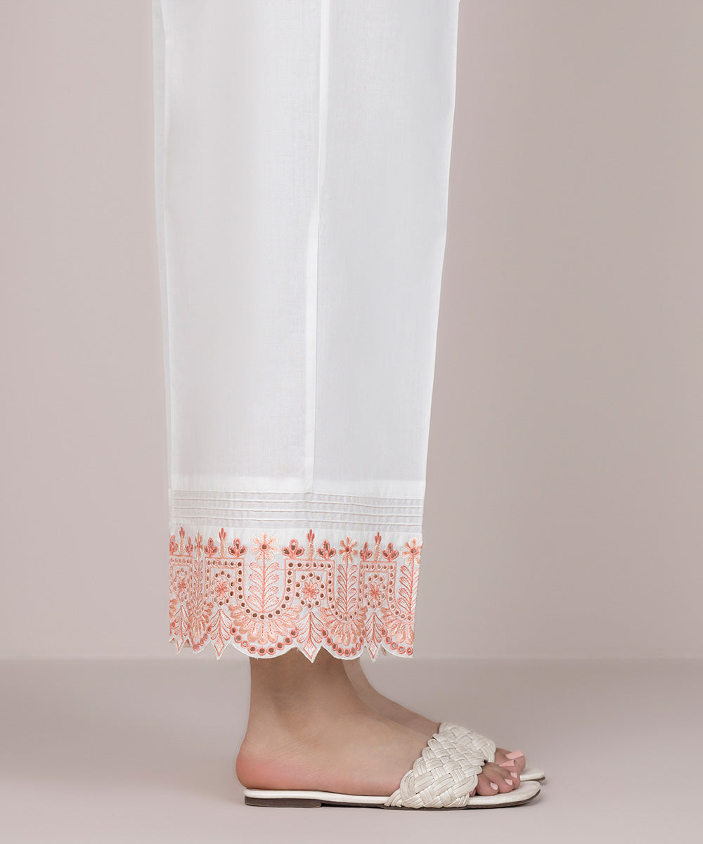 Women's Pret Cambric White Embroidered Culottes