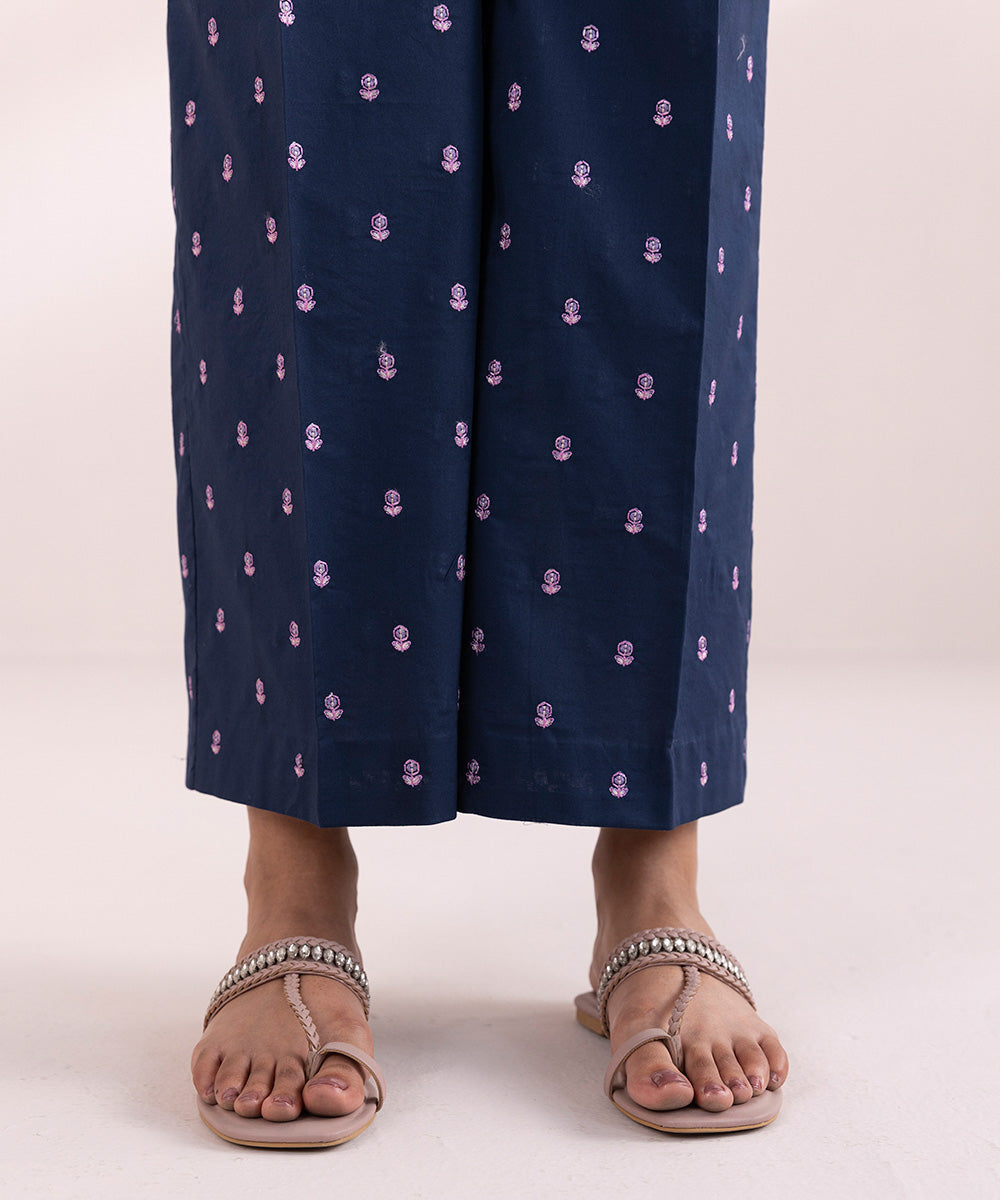 Women's Pret Cambric Blue Embroidered Culottes