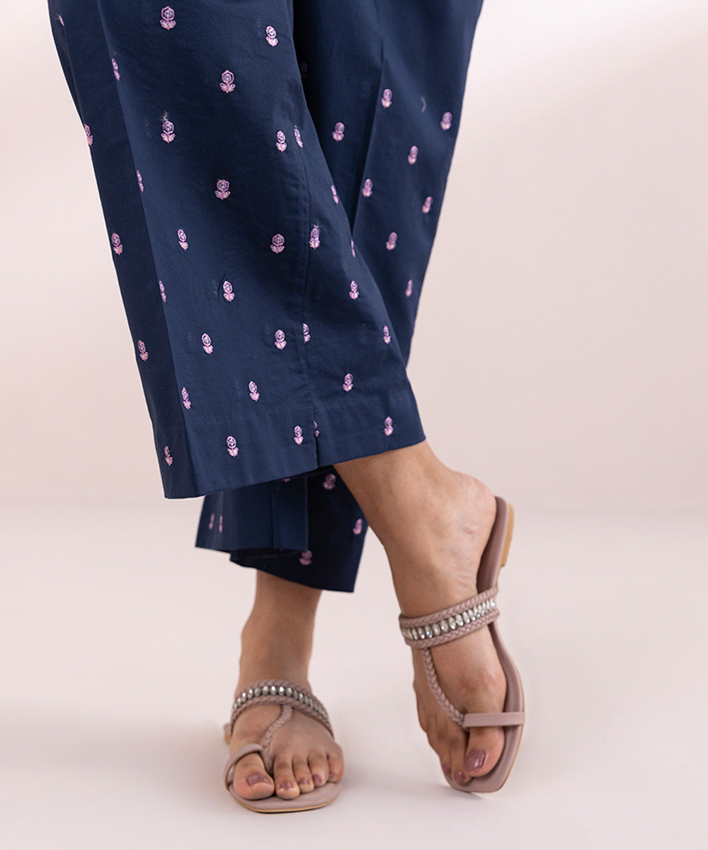 Women's Pret Cambric Blue Embroidered Culottes