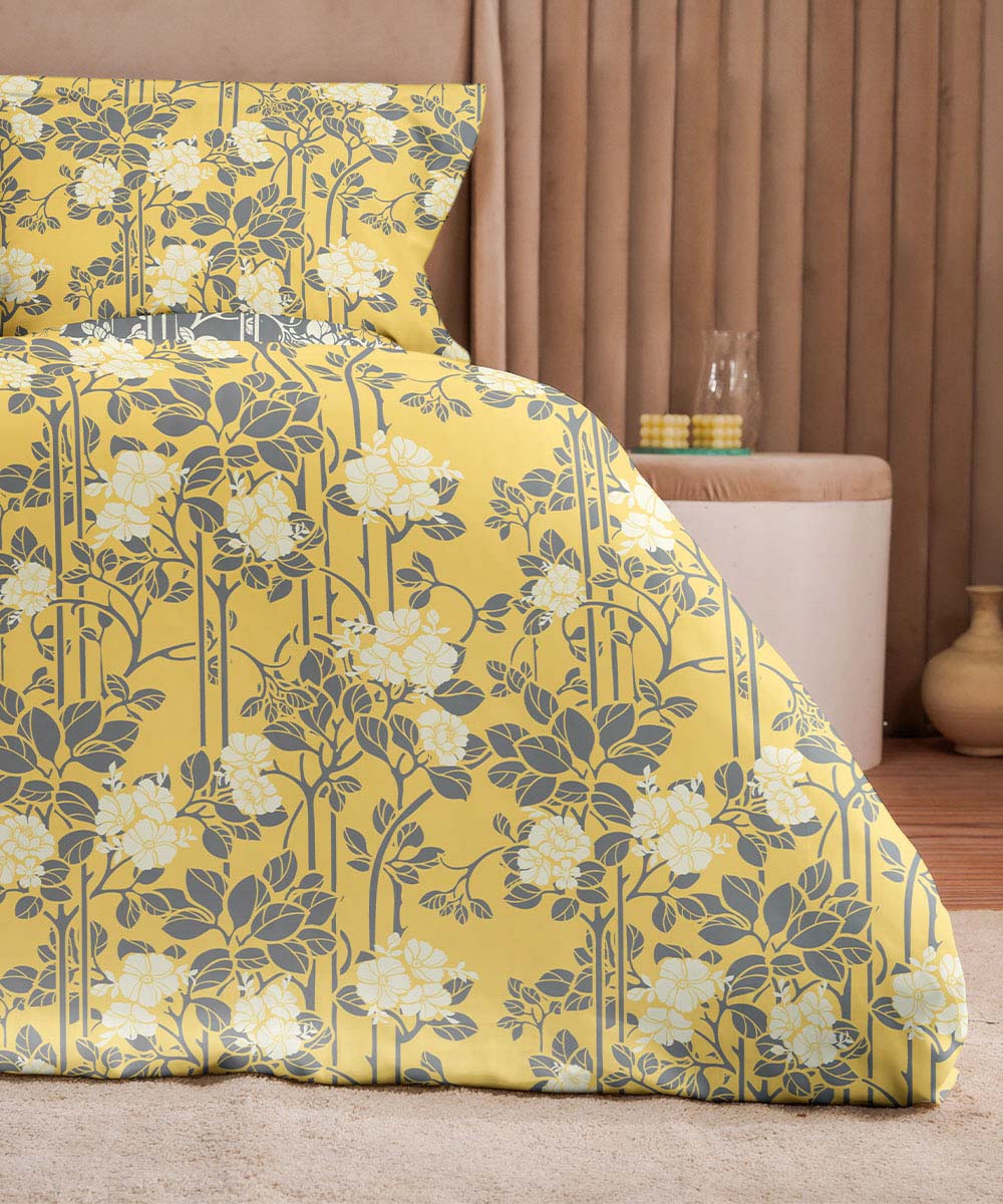 Poly Cotton Yellow and Grey Bed in a Bag