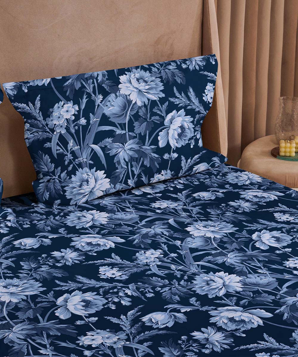 Cotton Dark Forest Blue Bed Sheet
