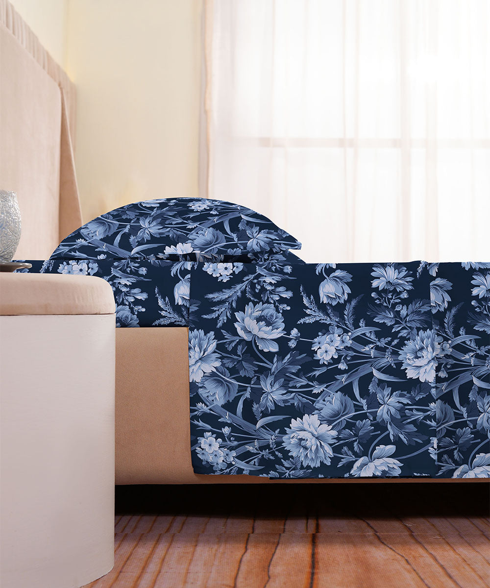 Cotton Dark Forest Blue Bed Sheet