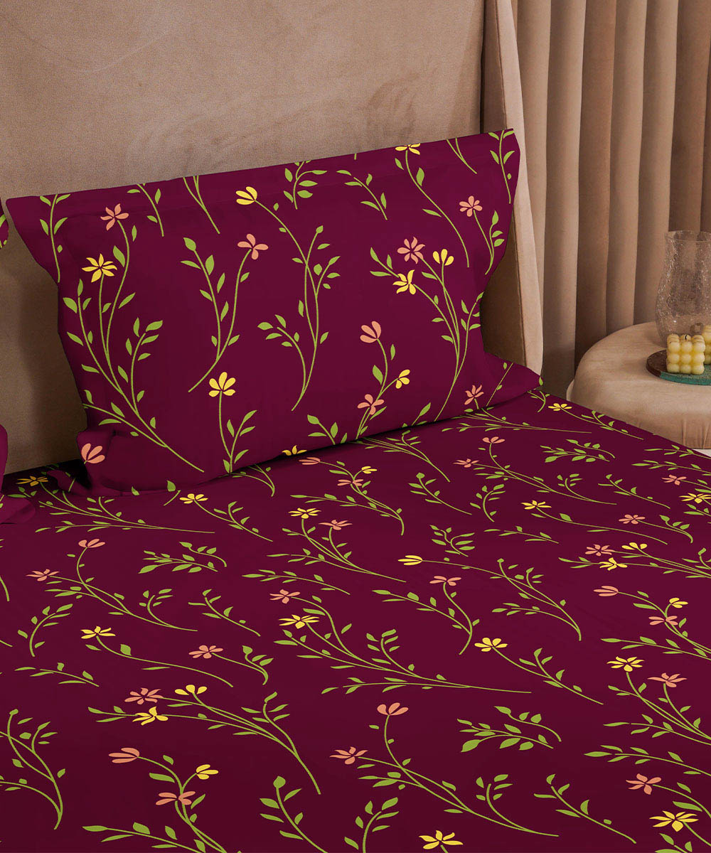 Cotton Ditsy Garden Red Bed Sheet