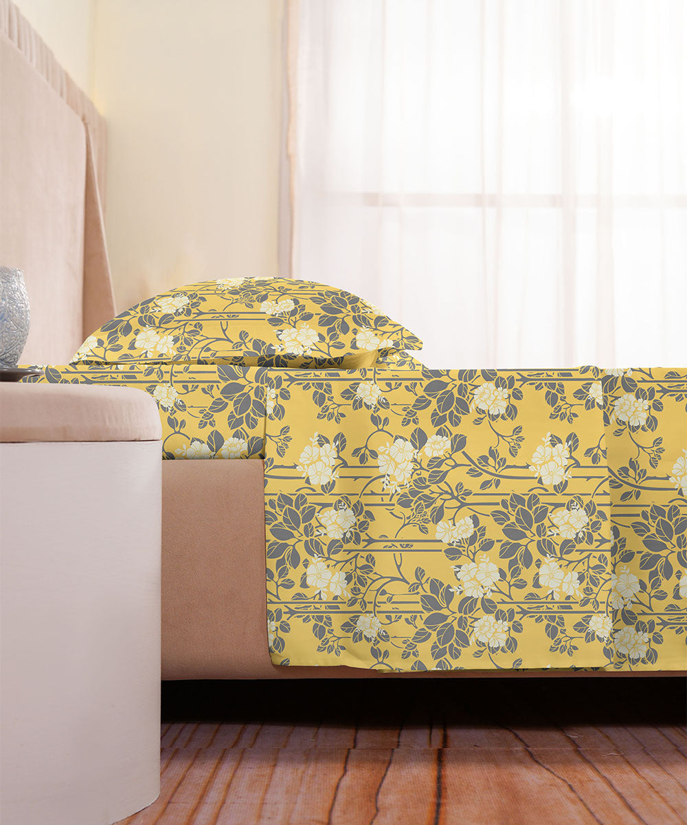 Poly Cotton Yellow and Grey Bed Sheet