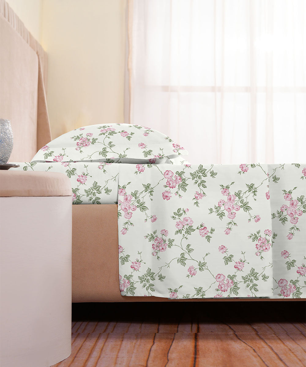 Poly Cotton Pink and White Bed Sheet