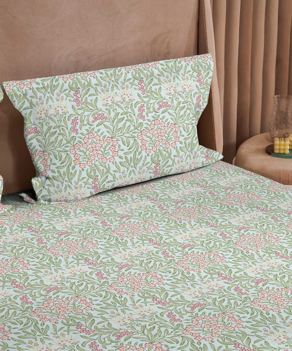 100% Cotton Green and Pink Bed Sheet