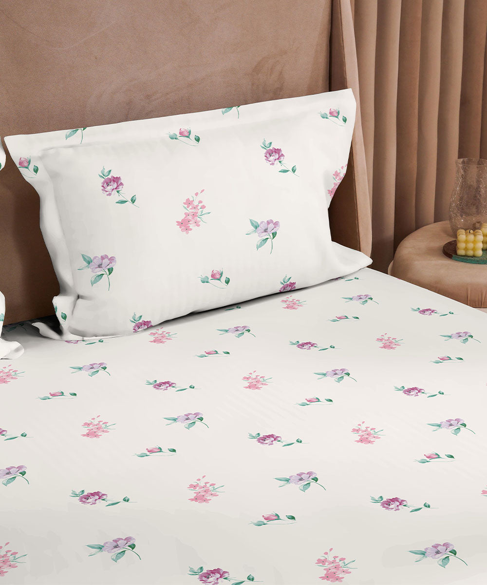 100% Cotton Sateen Pink and White Bed Sheet