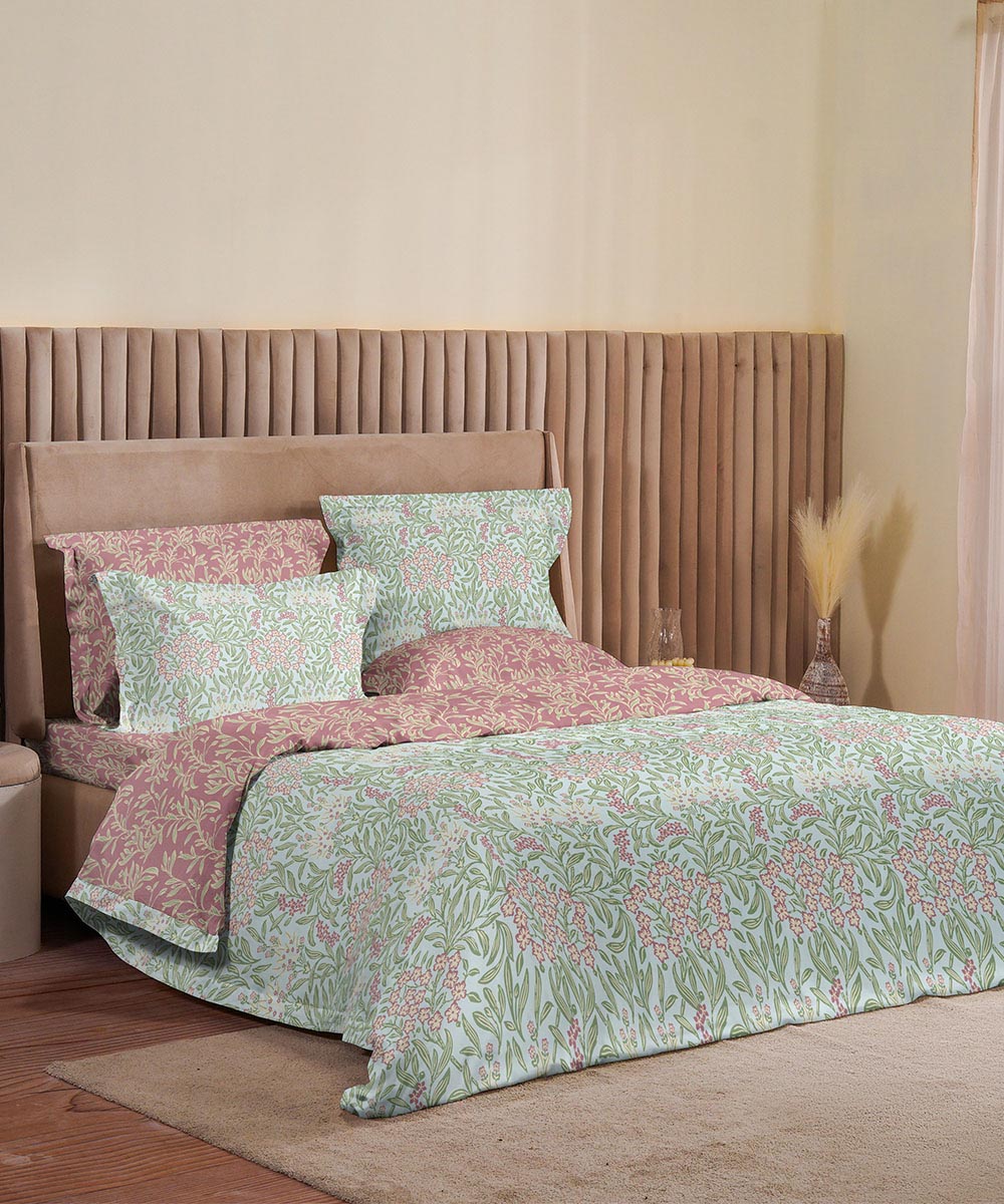100% Cotton Green and Pink Quilt Cover