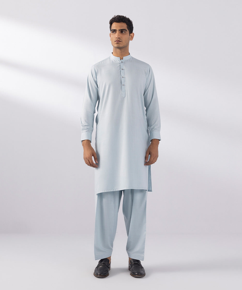 Men's Stitched Wash & Wear Aqua Straight Hem Kurta Shalwar