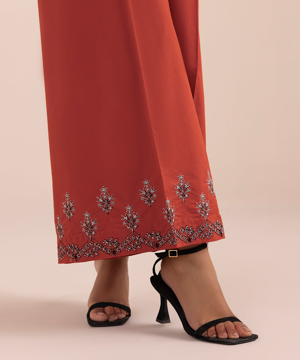 Women's Pret Cambric Orange Embroidered Flared Pants