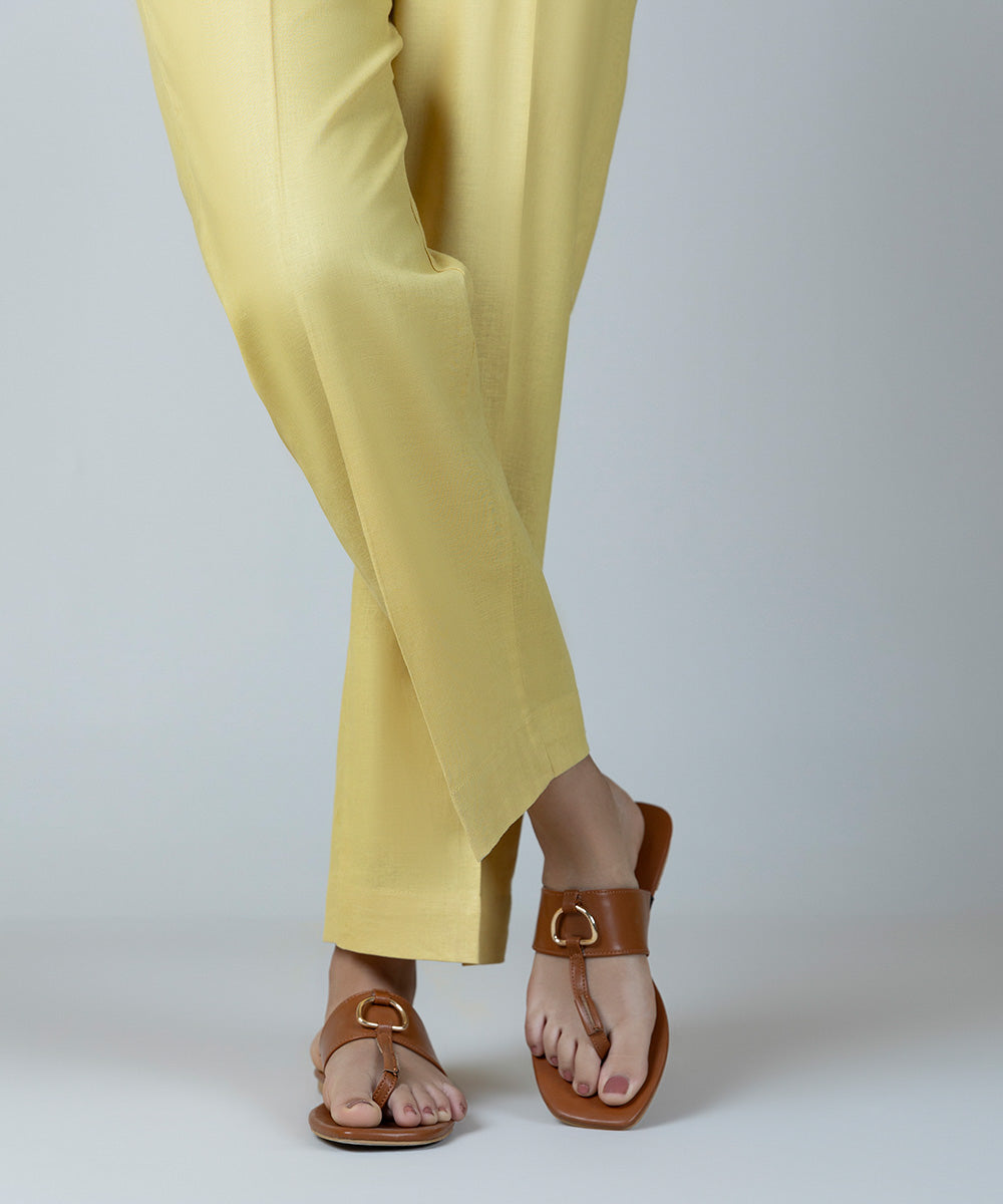 Women's Pret Cotton Linen Yellow Dyed Straight Pants