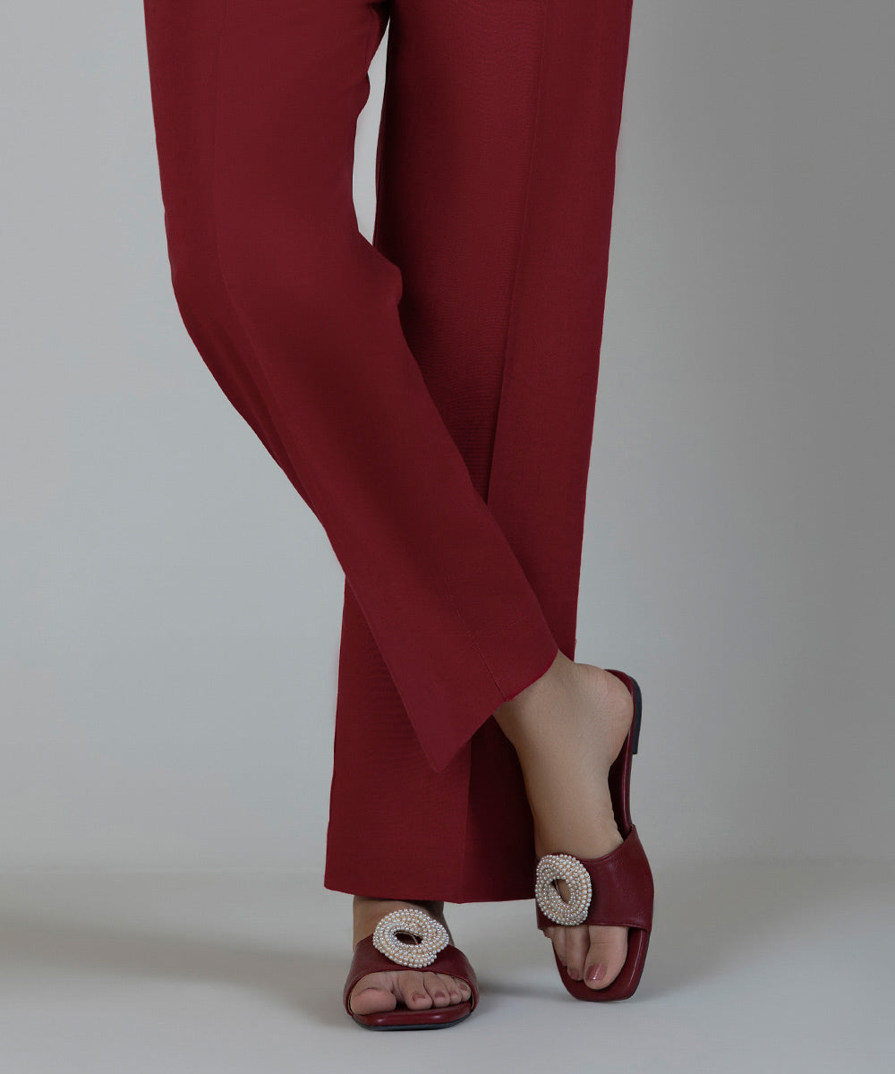 Women's Pret Cotton Linen Red Dyed Straight Pants