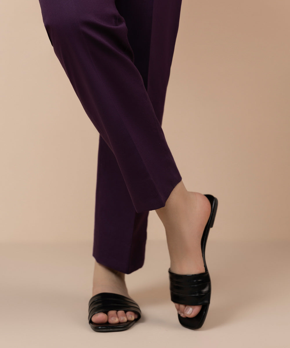 Women's Unstitched Cambric Printed Plum Trousers Fabric